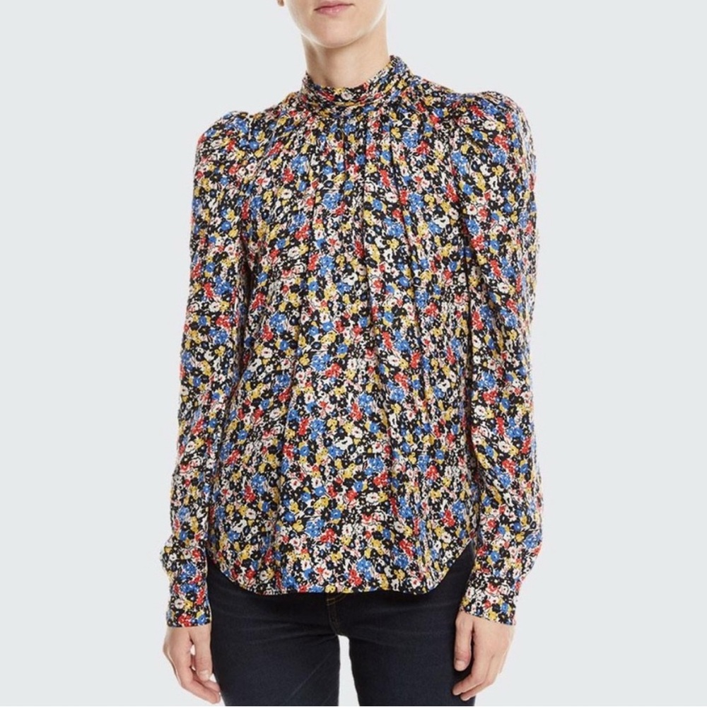 Veronica Beard Mena Ditsy Floral Silk Blouse - size 8